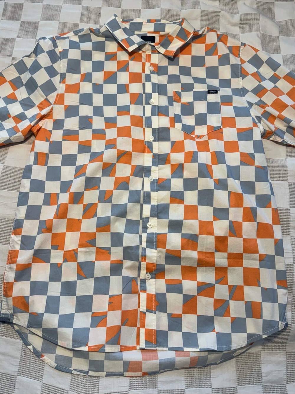 Vans Orange, Blue & White Checkerboard Short-Sleeve button up Shirt